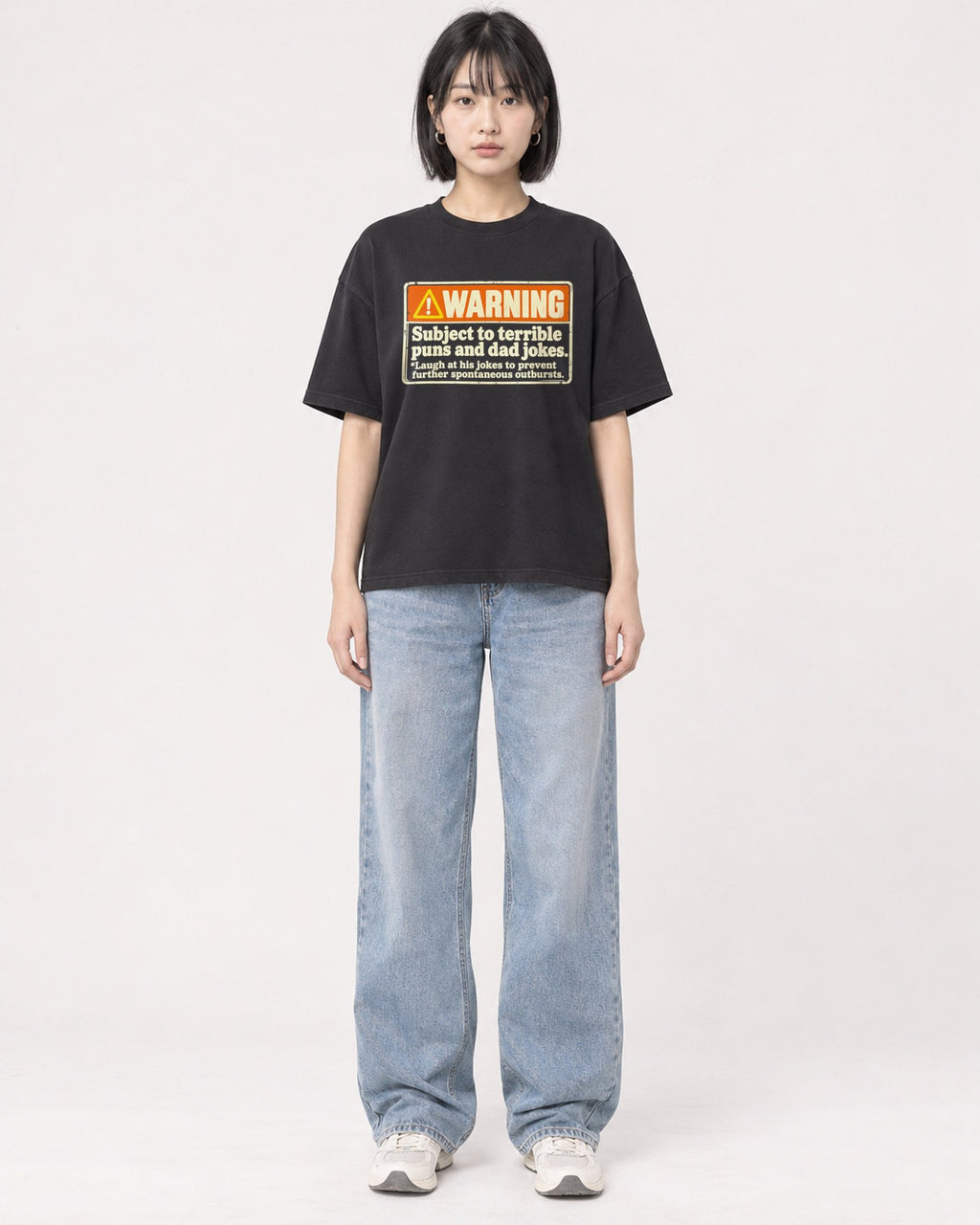 Mockup Boxy Heavyweight Tee Black female full-body 11