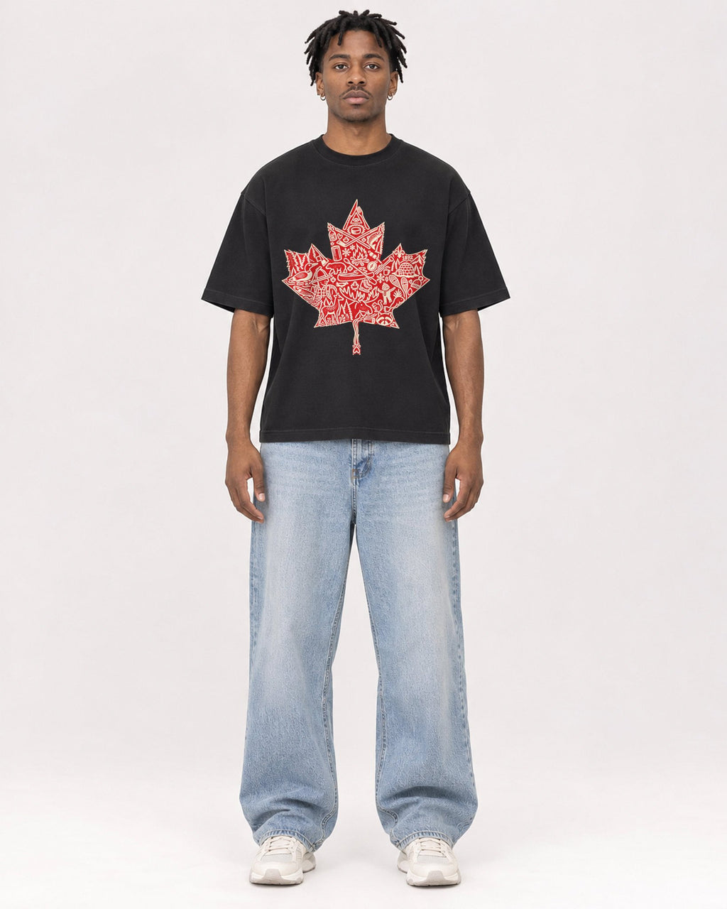 Mockup Boxy Heavyweight Tee Black male full-body 05