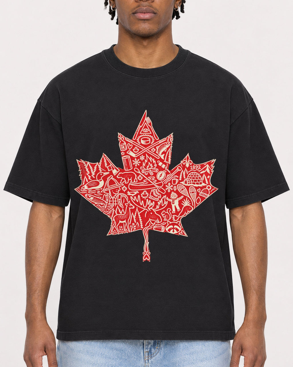 Mockup Boxy Heavyweight Tee Black male close-up 05