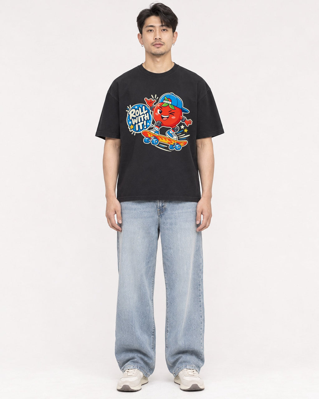 Mockup Boxy Heavyweight Tee Black male full-body 13