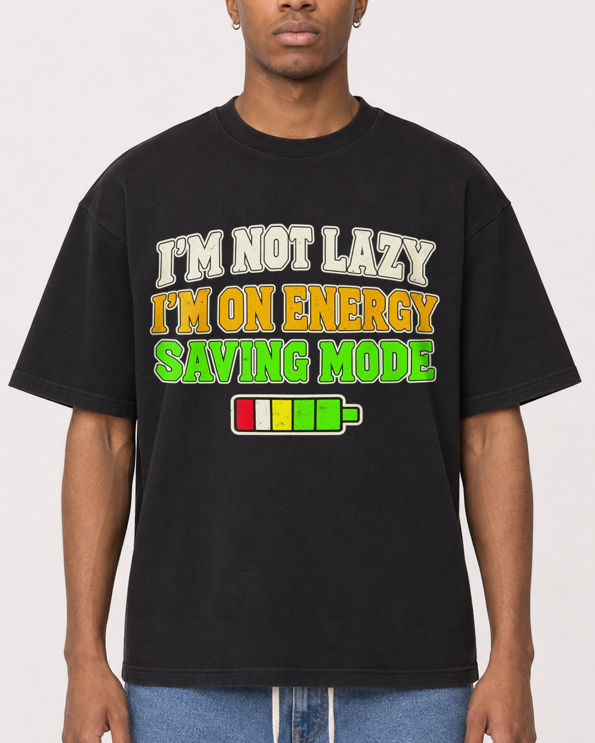 Mockup Boxy Heavyweight Tee Black male close-up 35