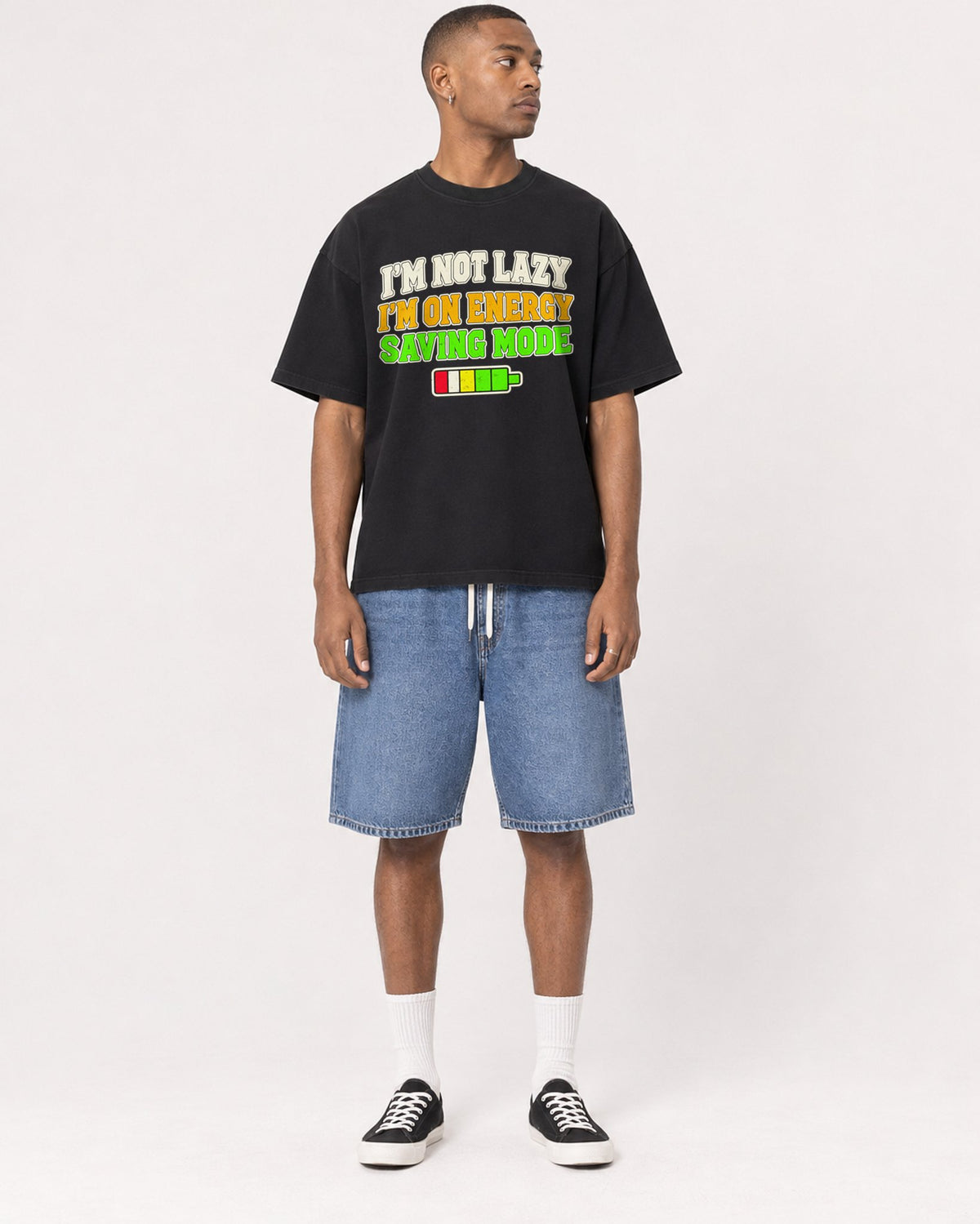 Mockup Boxy Heavyweight Tee Black male full-body 35