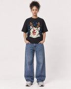 Mockup Boxy Heavyweight Tee Black female full-body 20