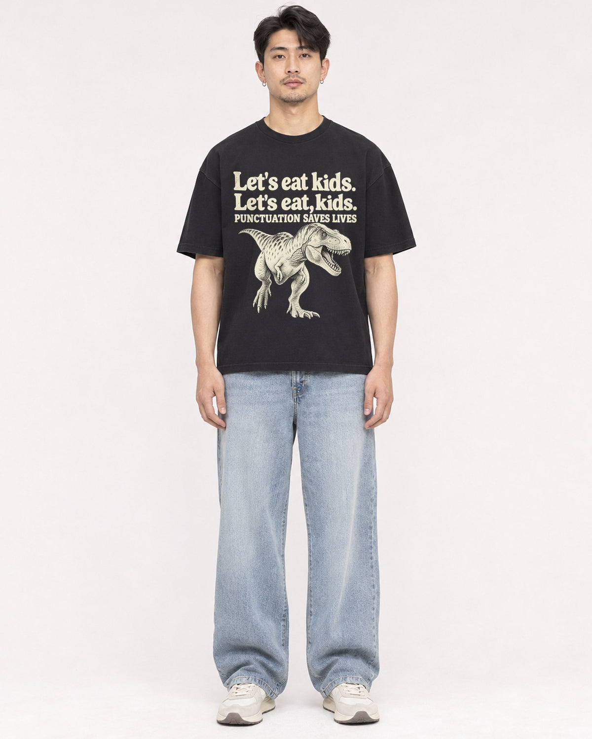 Mockup Boxy Heavyweight Tee Black male full-body 13