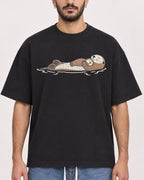 Mockup Boxy Heavyweight Tee Black male close-up 07