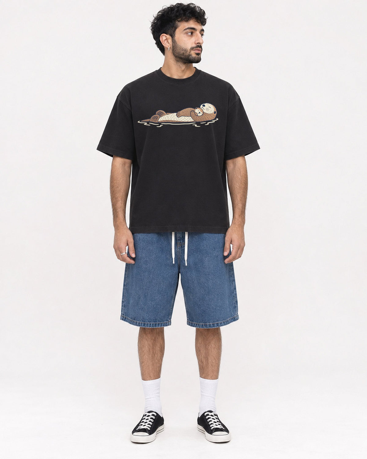 Mockup Boxy Heavyweight Tee Black male full-body 07