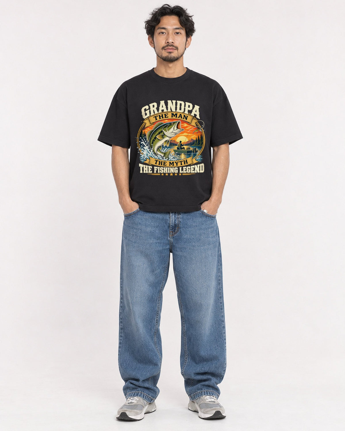 Mockup Boxy Heavyweight Tee Black male full-body 02