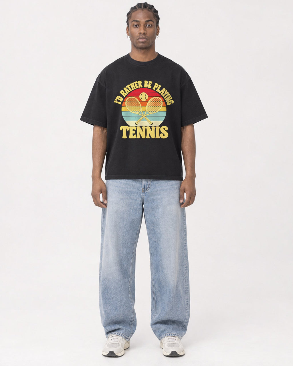 Mockup Boxy Heavyweight Tee Black male full-body 25