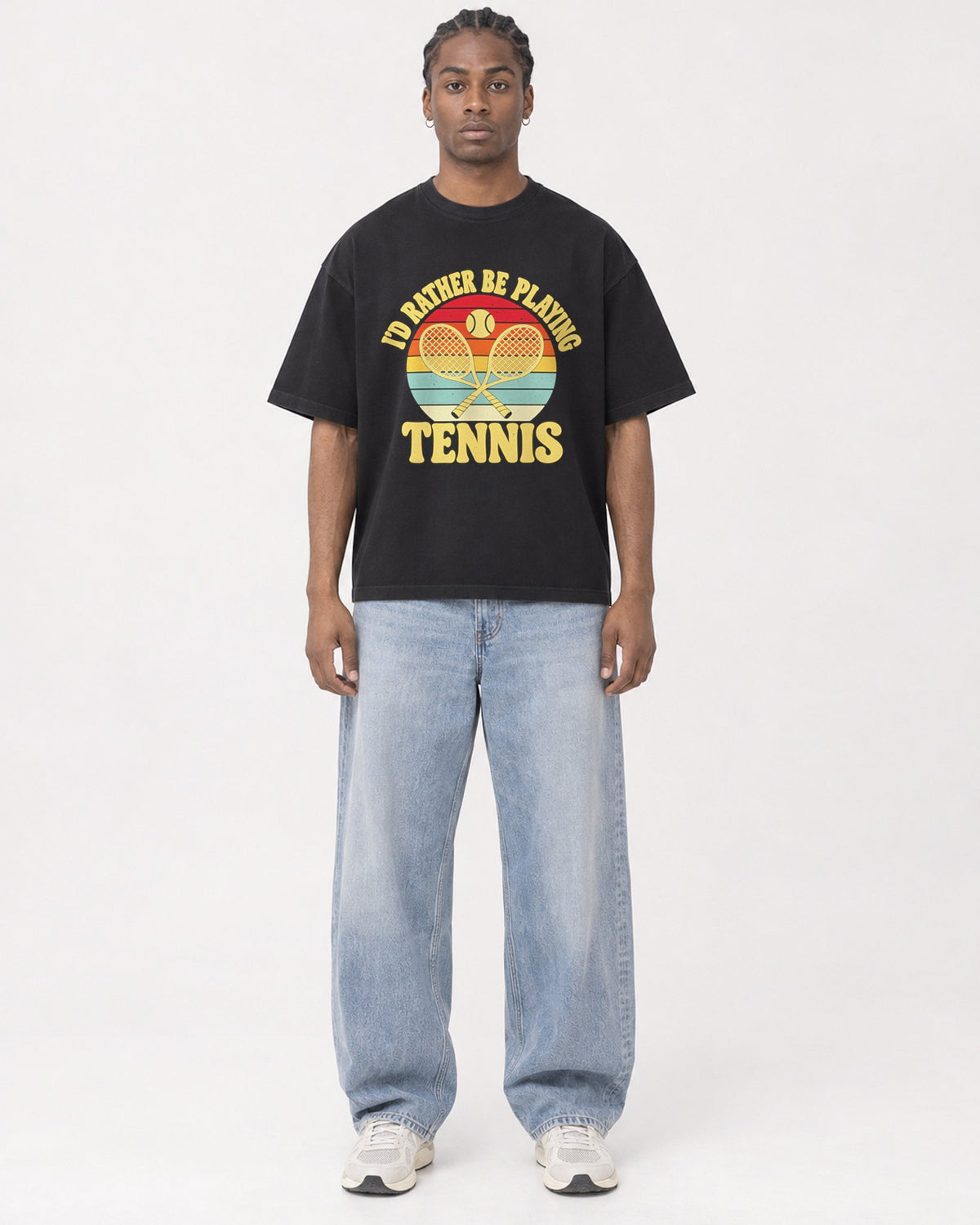 Mockup Boxy Heavyweight Tee Black male full-body 25