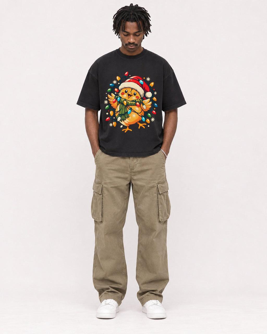 Mockup Boxy Heavyweight Tee Black male full-body 04