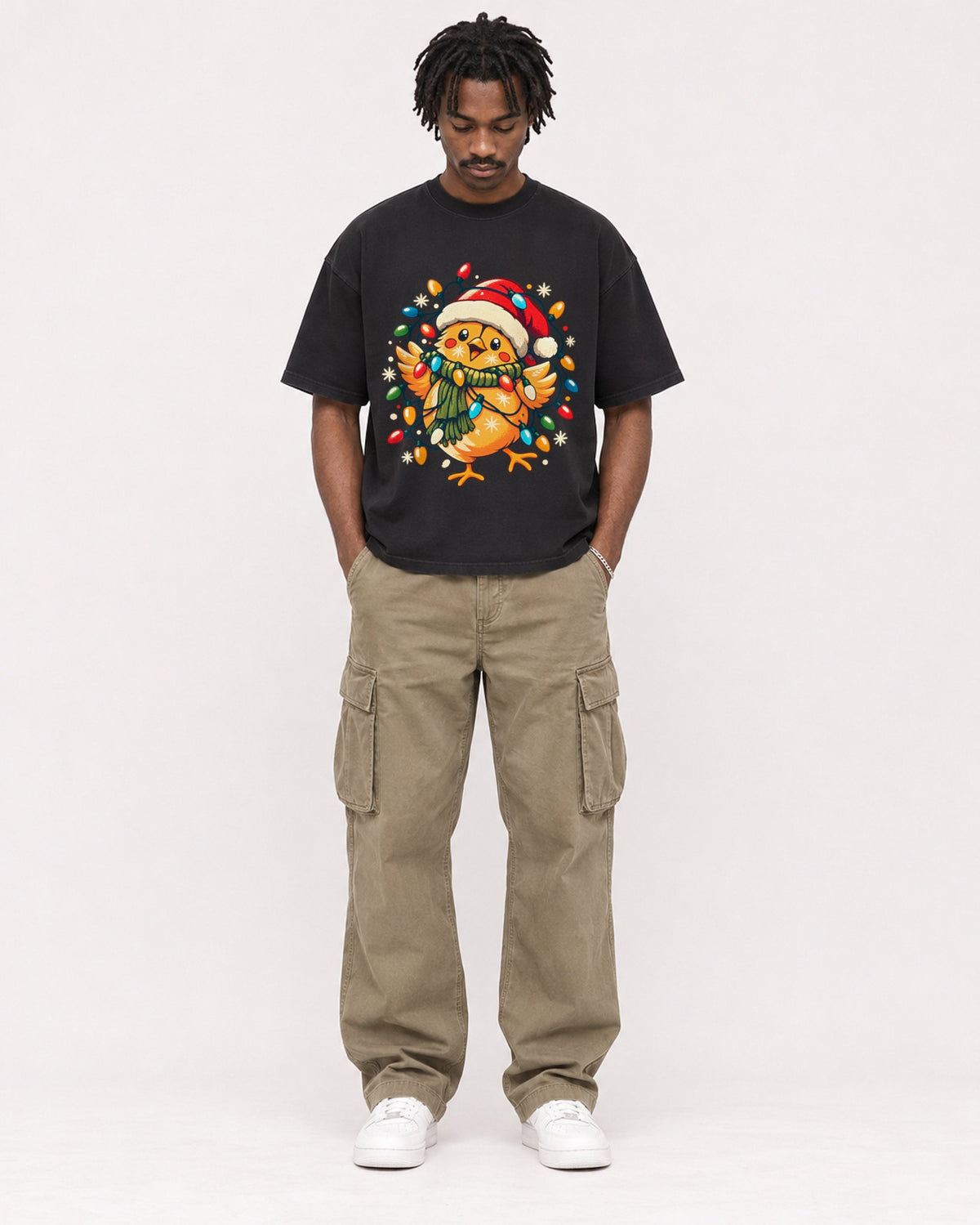 Mockup Boxy Heavyweight Tee Black male full-body 04