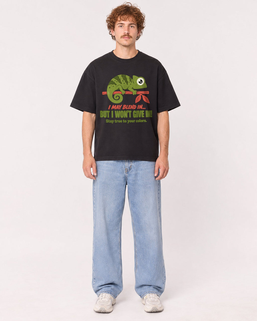 Mockup Boxy Heavyweight Tee Black male full-body 09