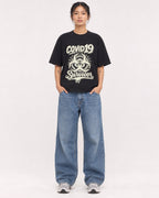 Mockup Boxy Heavyweight Tee Black female full-body 12
