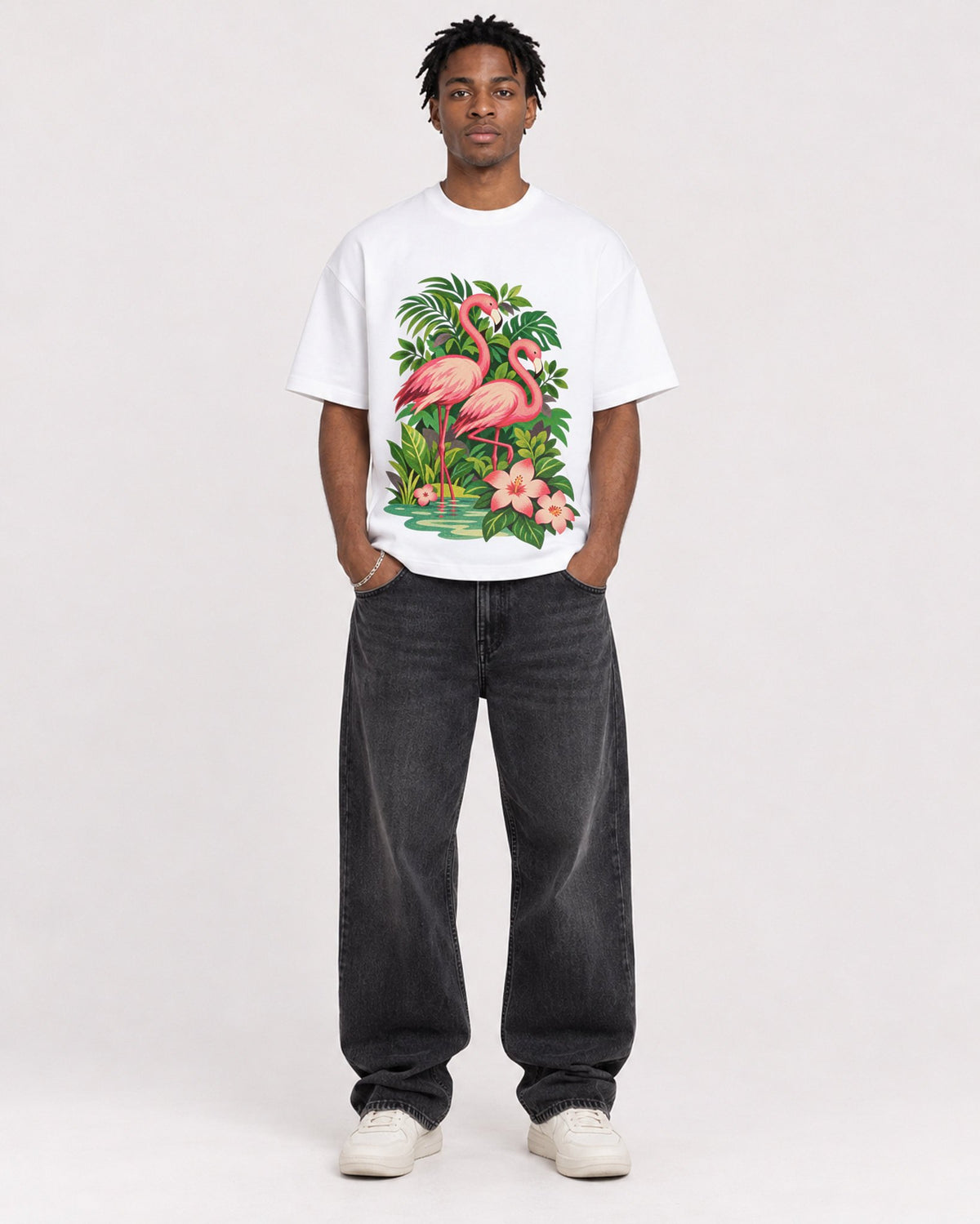 Mockup Boxy Heavyweight Tee White male full-body 05