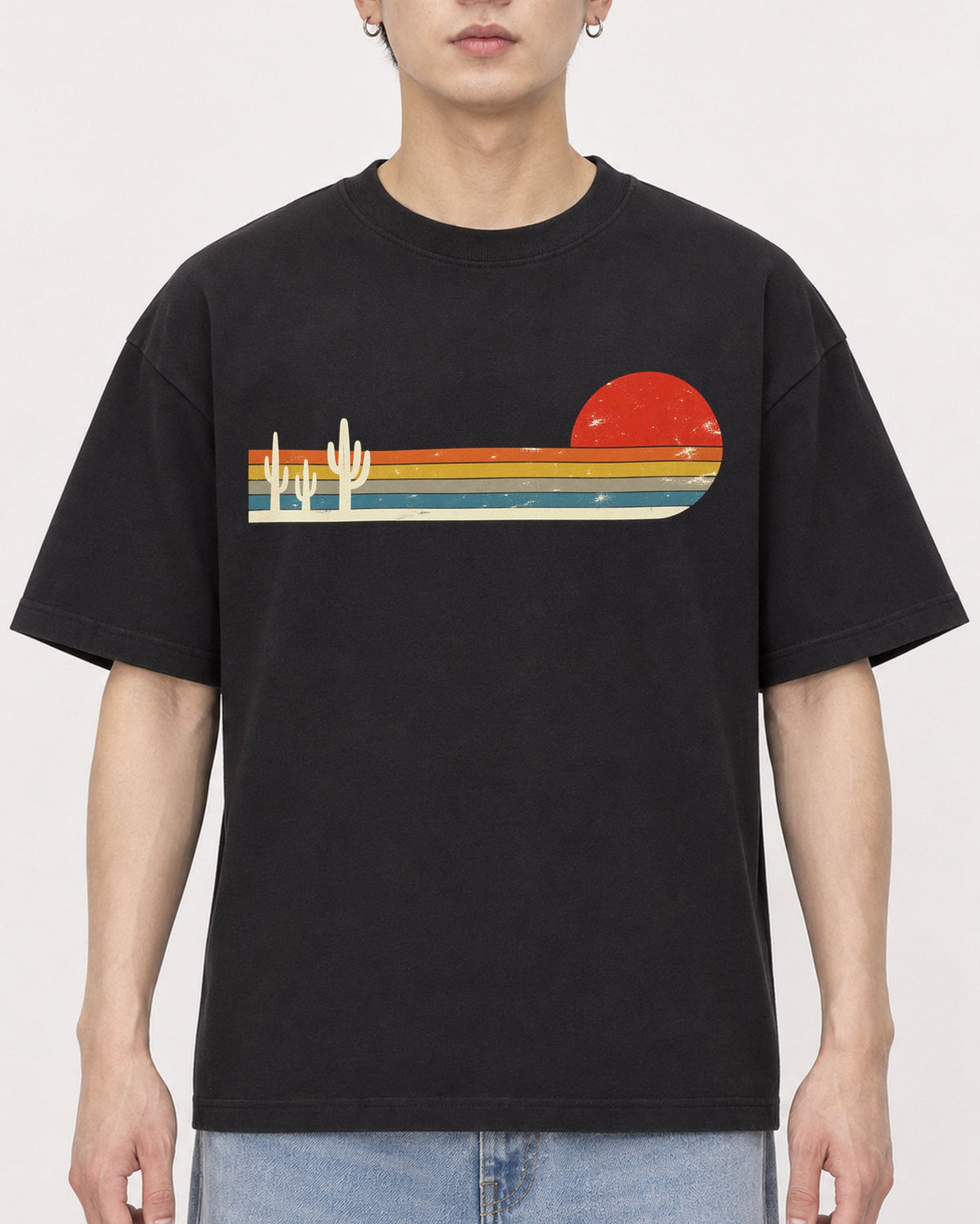 Mockup Boxy Heavyweight Tee Black male close-up 01