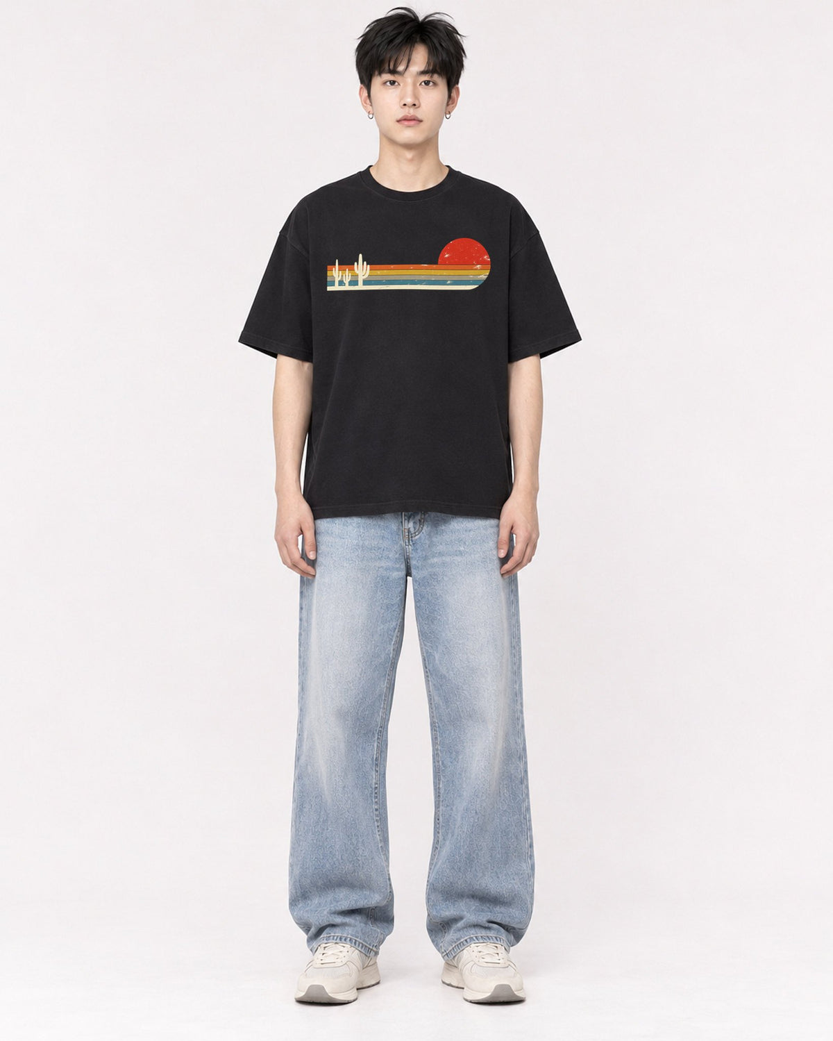 Mockup Boxy Heavyweight Tee Black male full-body 01