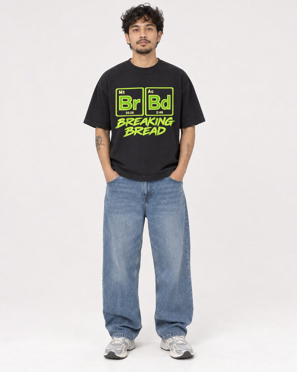 Mockup Boxy Heavyweight Tee Black male full-body 42