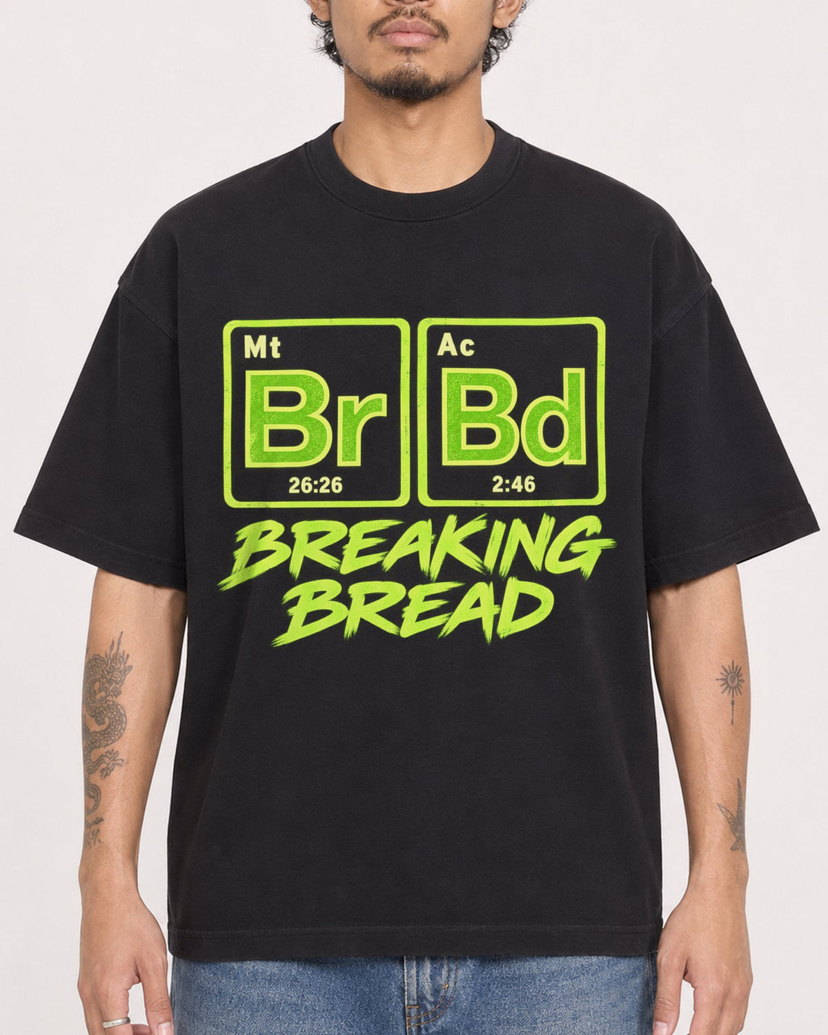 Mockup Boxy Heavyweight Tee Black male close-up 42