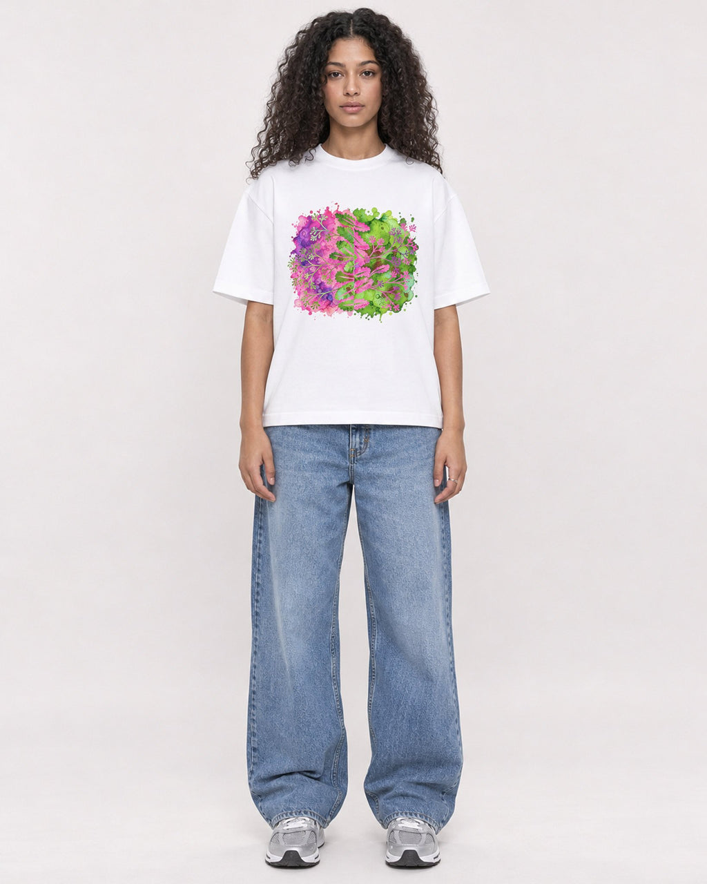Mockup Boxy Heavyweight Tee White female full-body 10