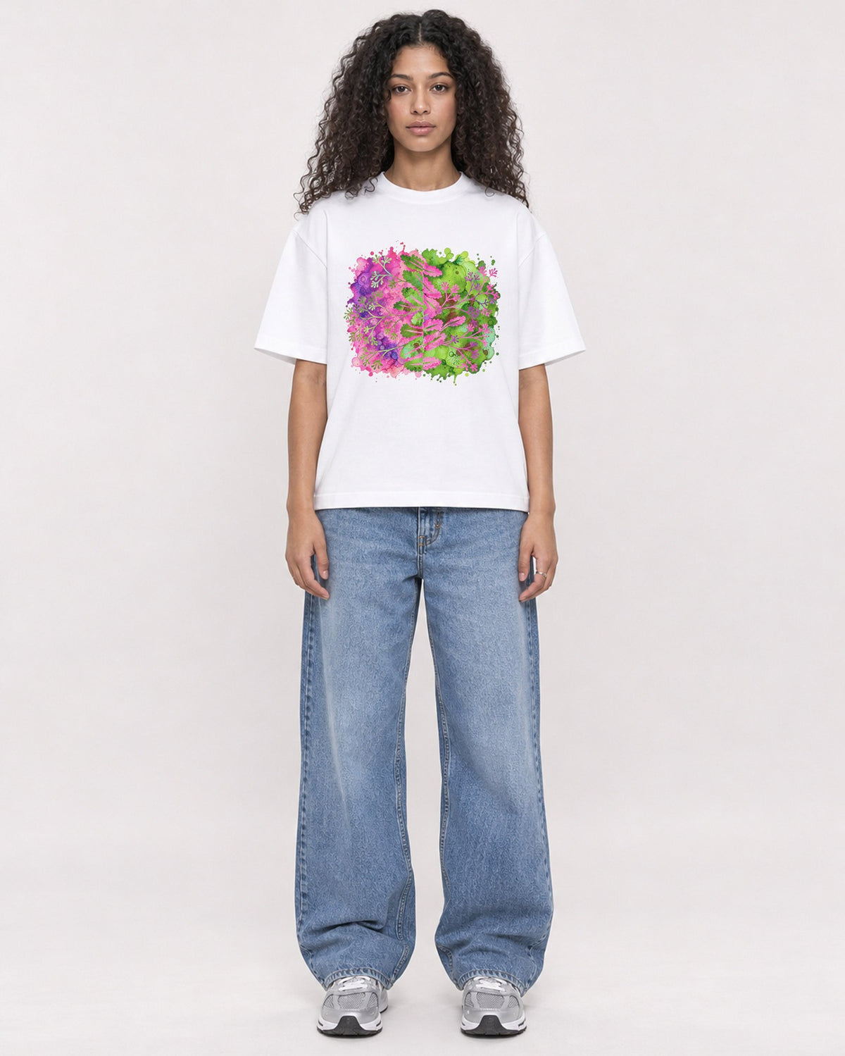 Mockup Boxy Heavyweight Tee White female full-body 10