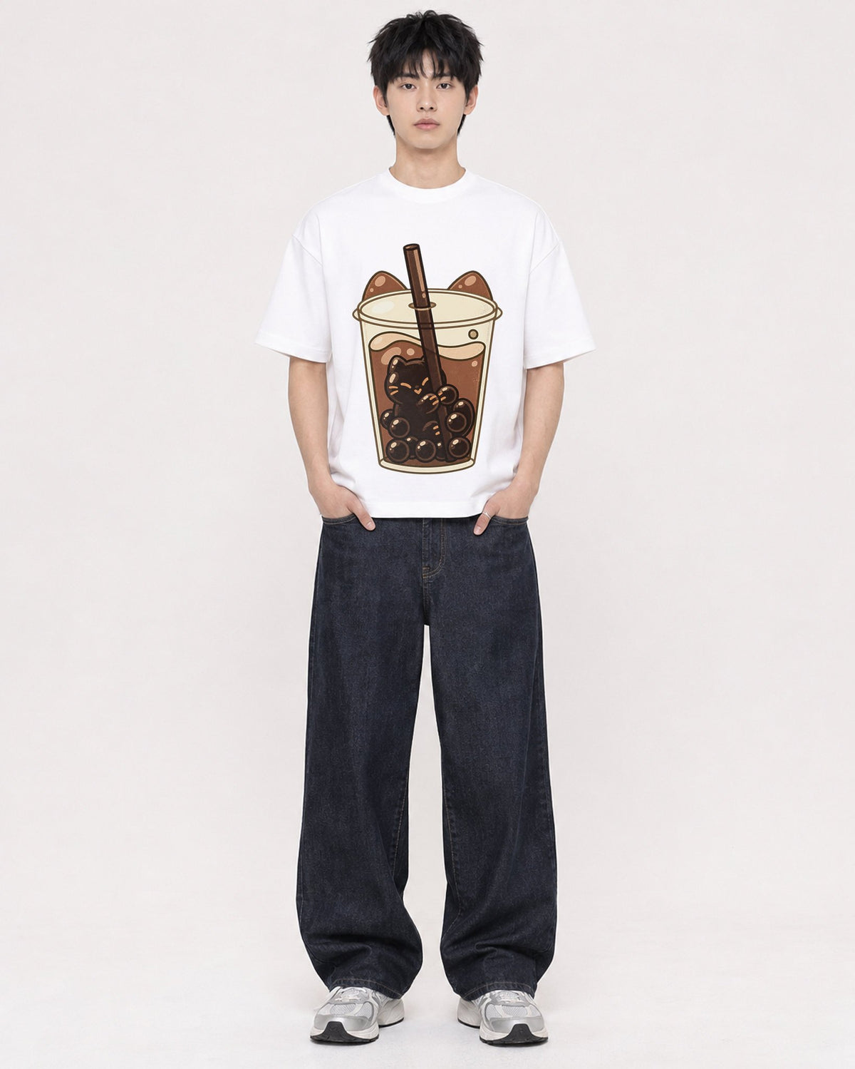 Mockup Boxy Heavyweight Tee White male full-body 01