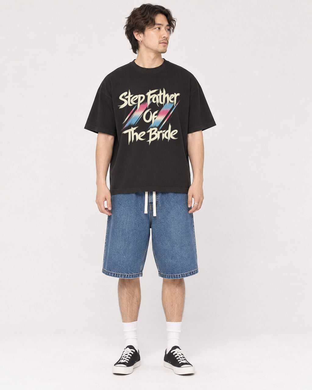 Mockup Boxy Heavyweight Tee Black male full-body 03