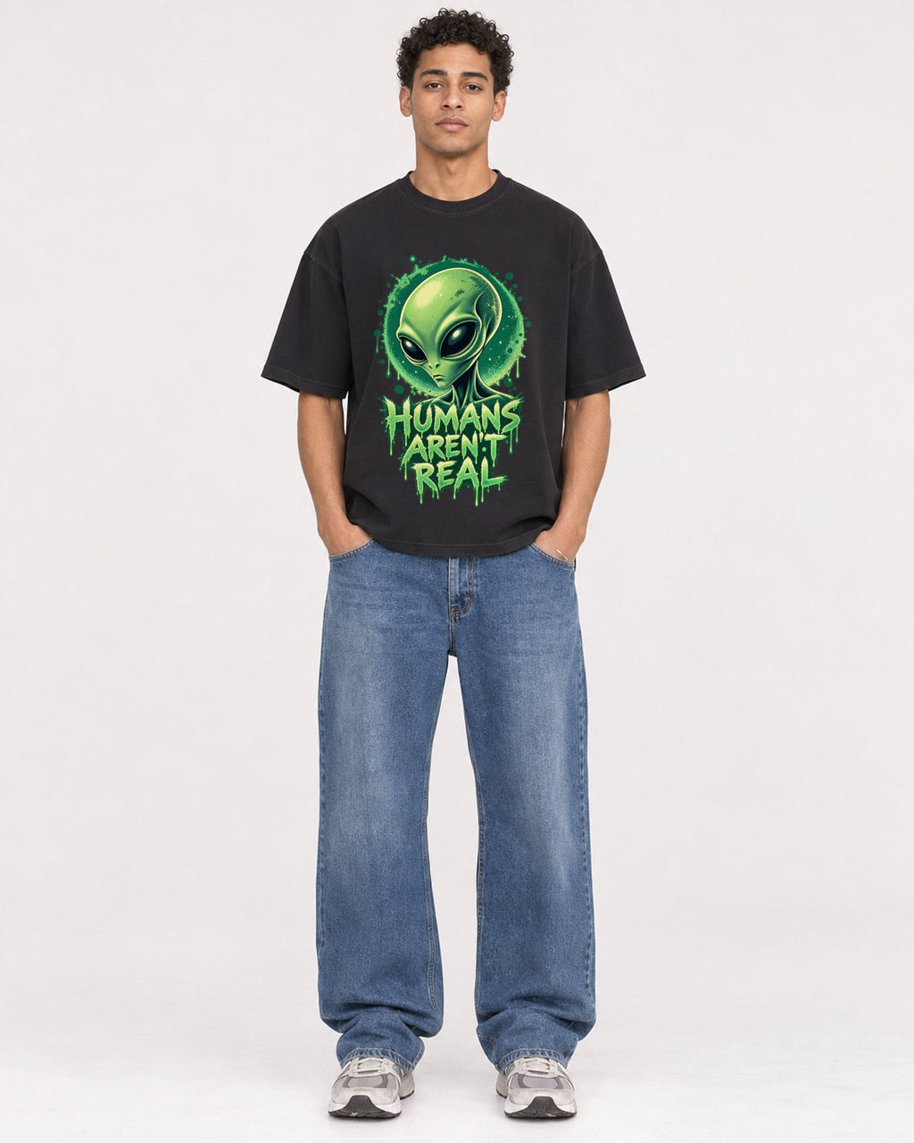 Mockup Boxy Heavyweight Tee Black male full-body 10