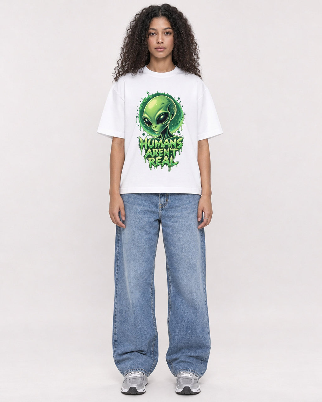 Mockup Boxy Heavyweight Tee White female full-body 10