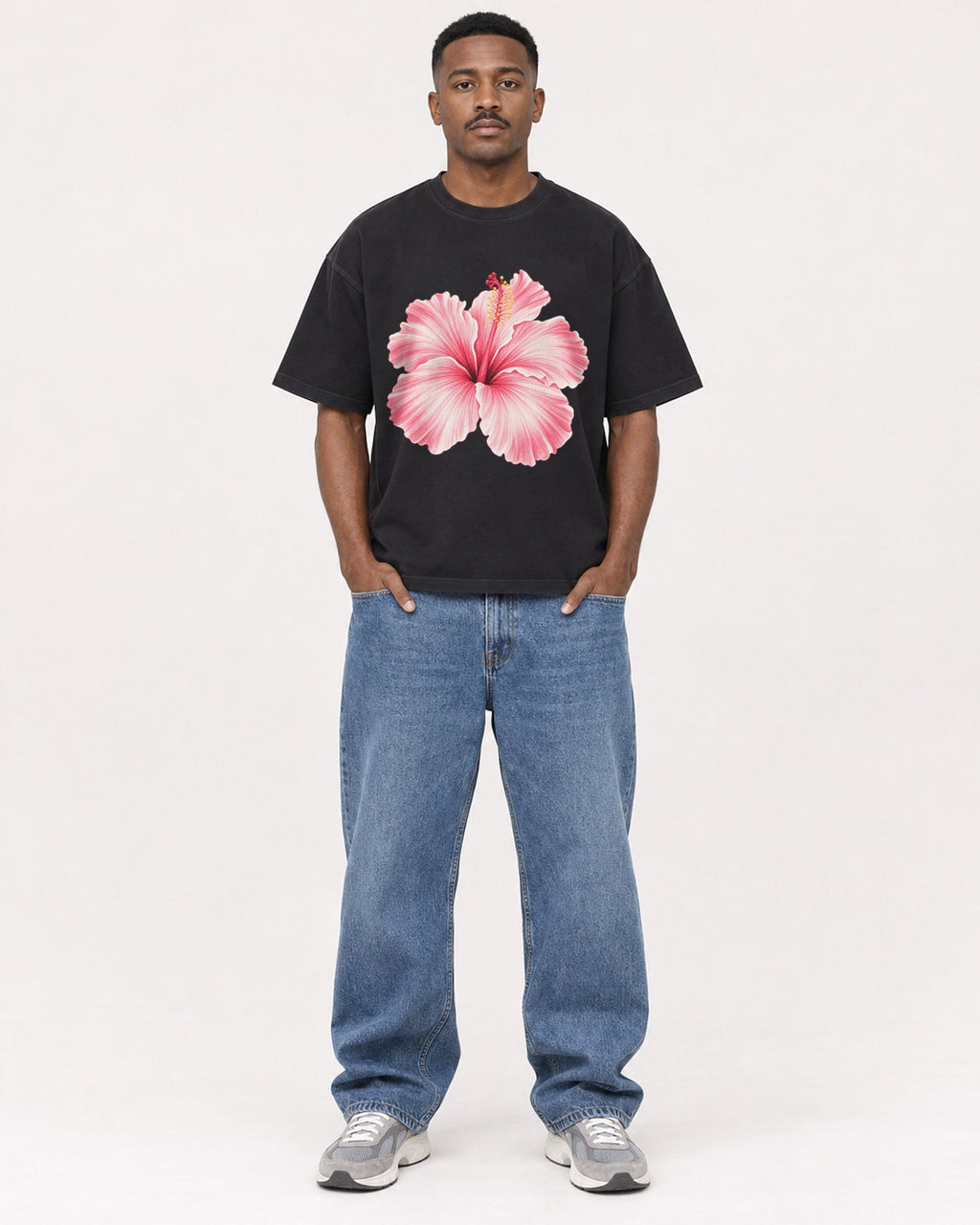 Mockup Boxy Heavyweight Tee Black male full-body 14