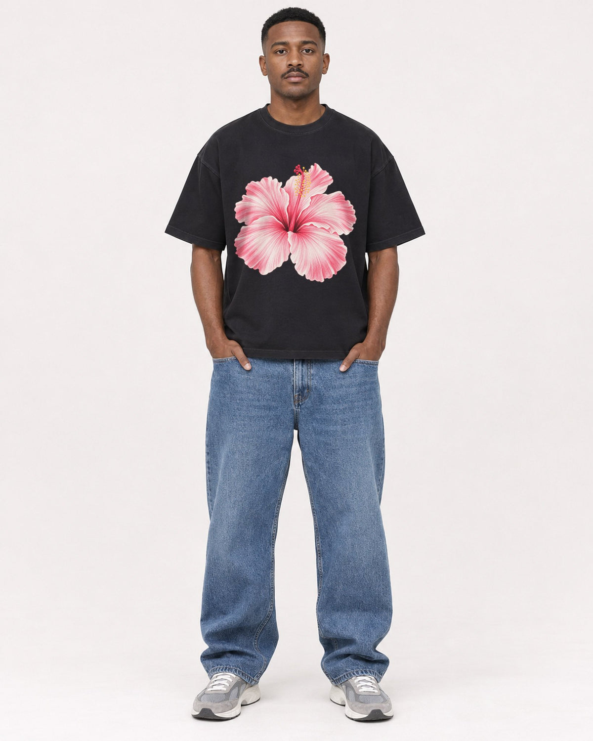 Mockup Boxy Heavyweight Tee Black male full-body 14