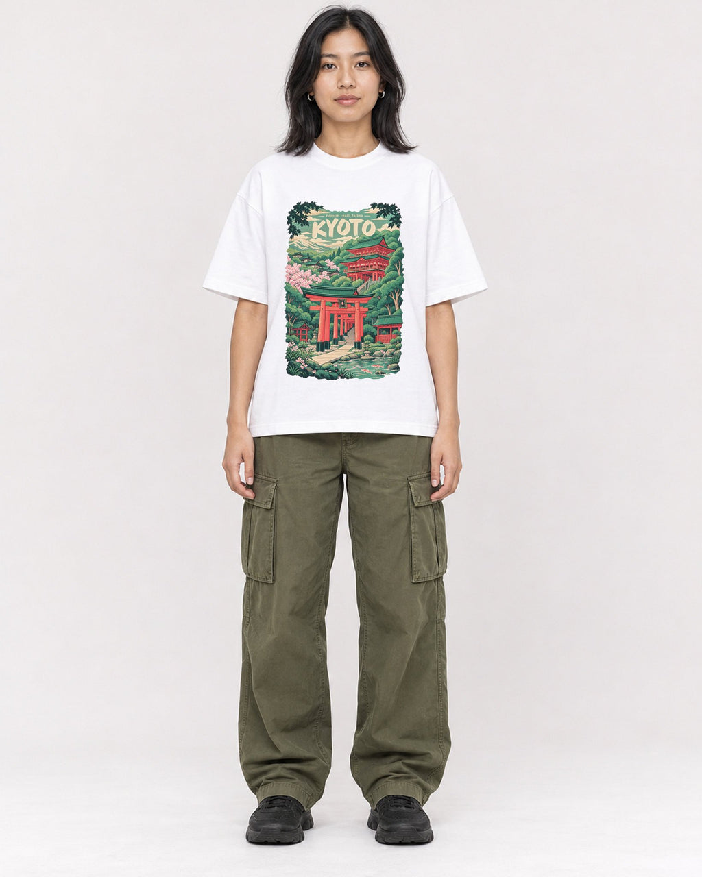 Mockup Boxy Heavyweight Tee White female full-body 22