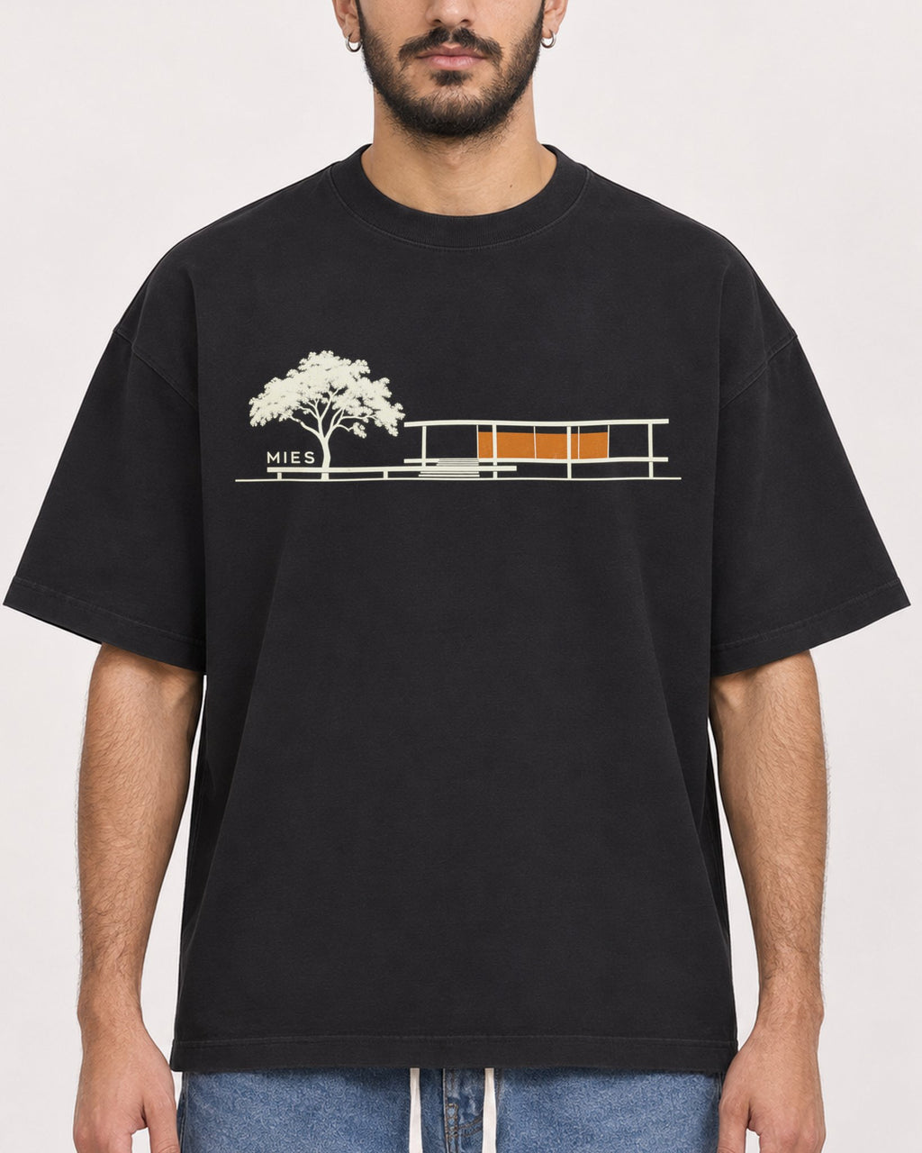 Mockup Boxy Heavyweight Tee Black male close-up 07