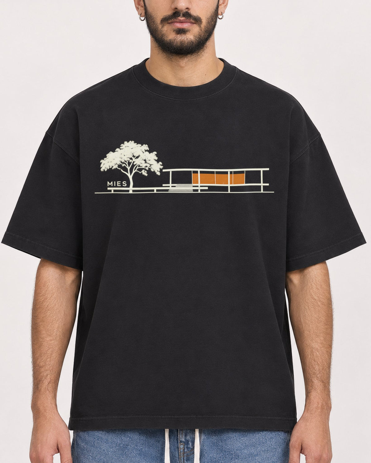 Mockup Boxy Heavyweight Tee Black male close-up 07