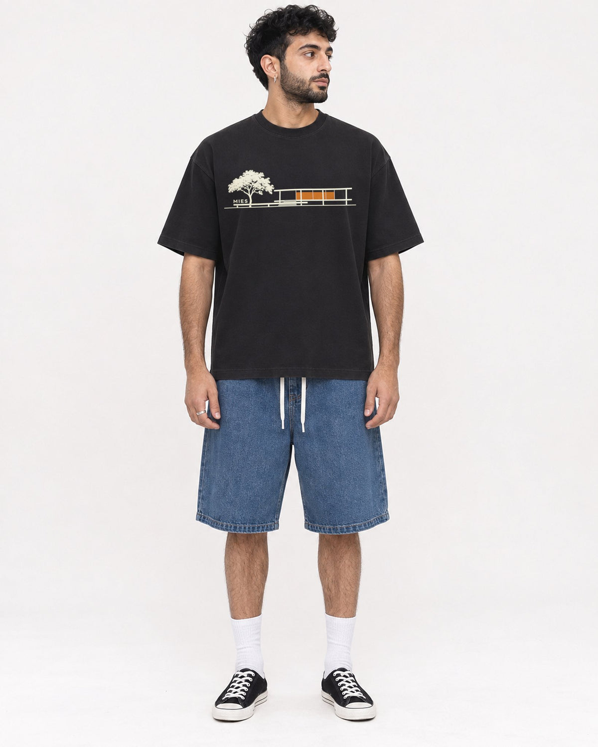 Mockup Boxy Heavyweight Tee Black male full-body 07