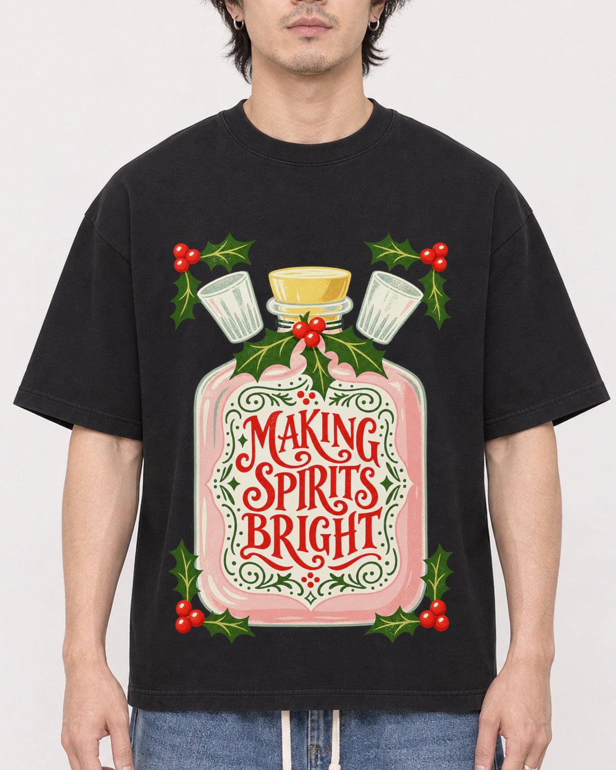 Mockup Boxy Heavyweight Tee Black male close-up 03