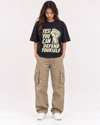 Mockup Boxy Heavyweight Tee Black female full-body 02