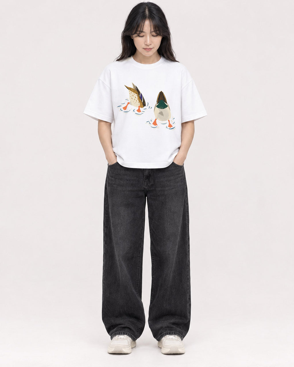 Mockup Boxy Heavyweight Tee White female full-body 13