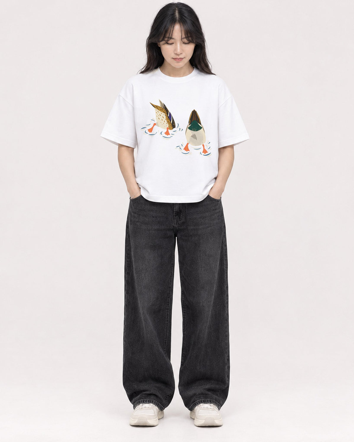 Mockup Boxy Heavyweight Tee White female full-body 13