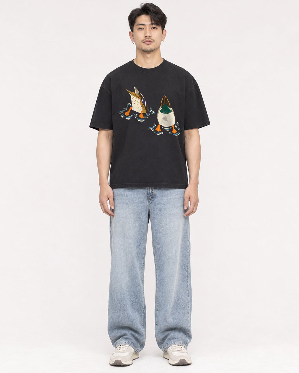 Mockup Boxy Heavyweight Tee Black male full-body 13