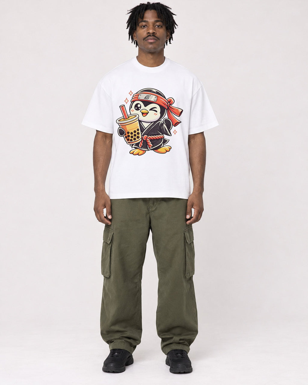 Mockup Boxy Heavyweight Tee White male full-body 04