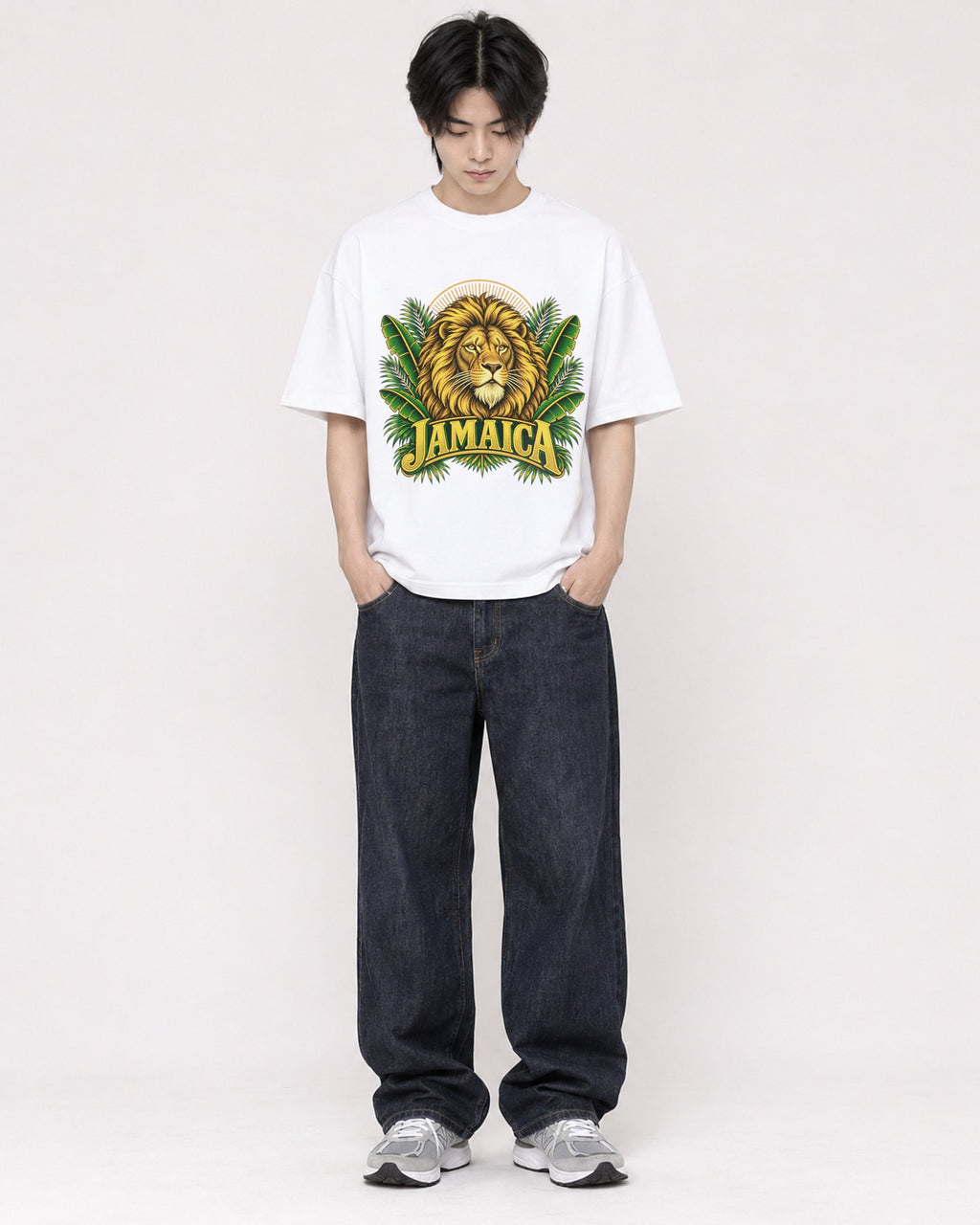 Mockup Boxy Heavyweight Tee White male full-body 11