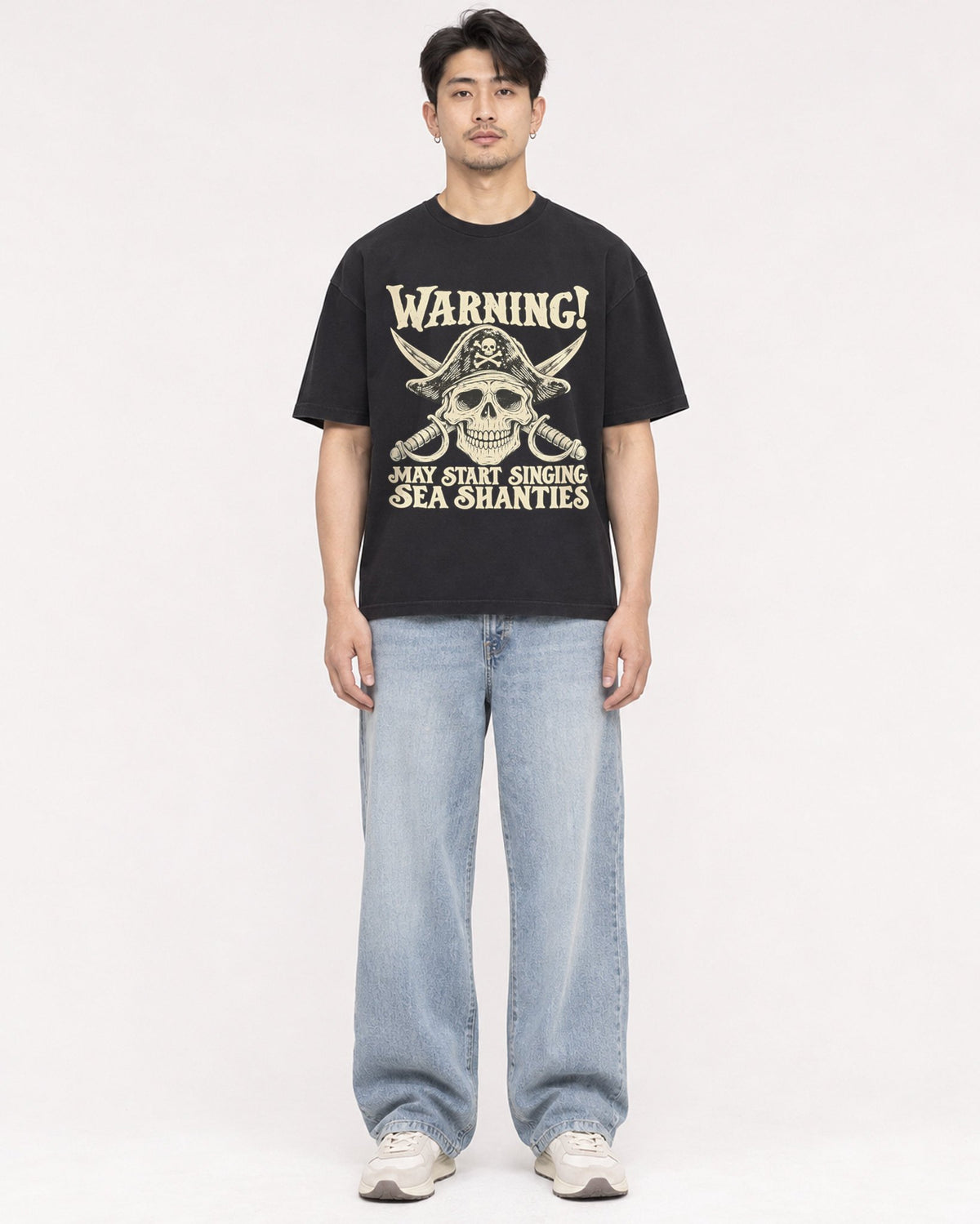 Mockup Boxy Heavyweight Tee Black male full-body 13