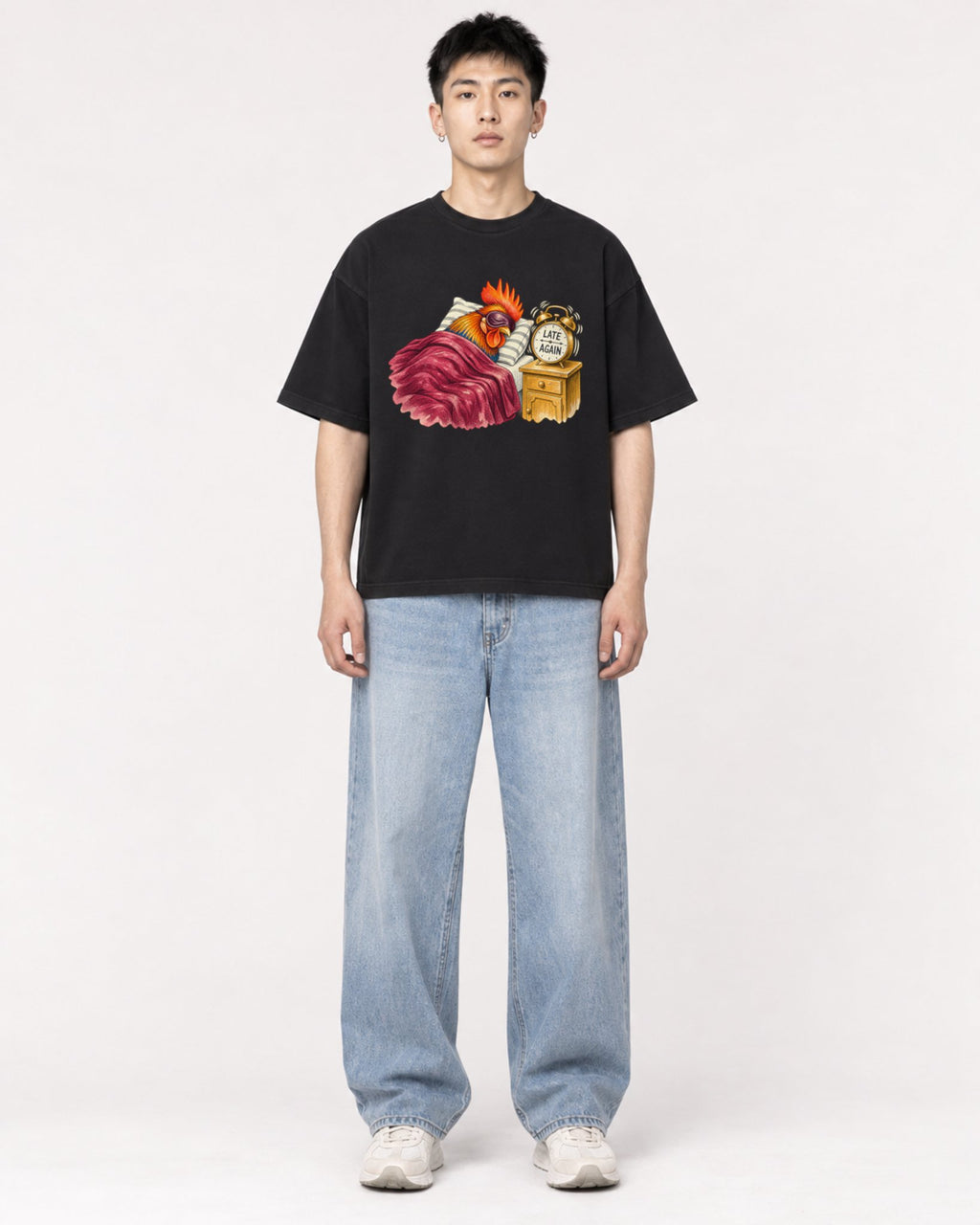Mockup Boxy Heavyweight Tee Black male full-body 21