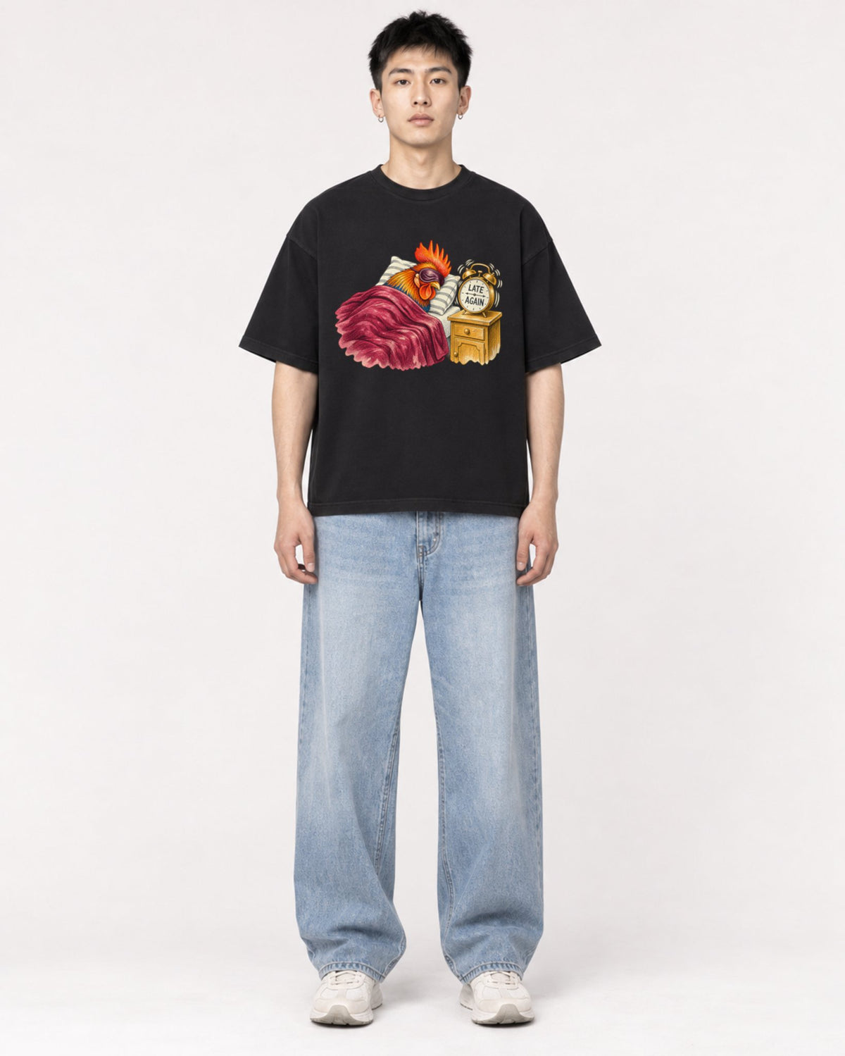 Mockup Boxy Heavyweight Tee Black male full-body 21