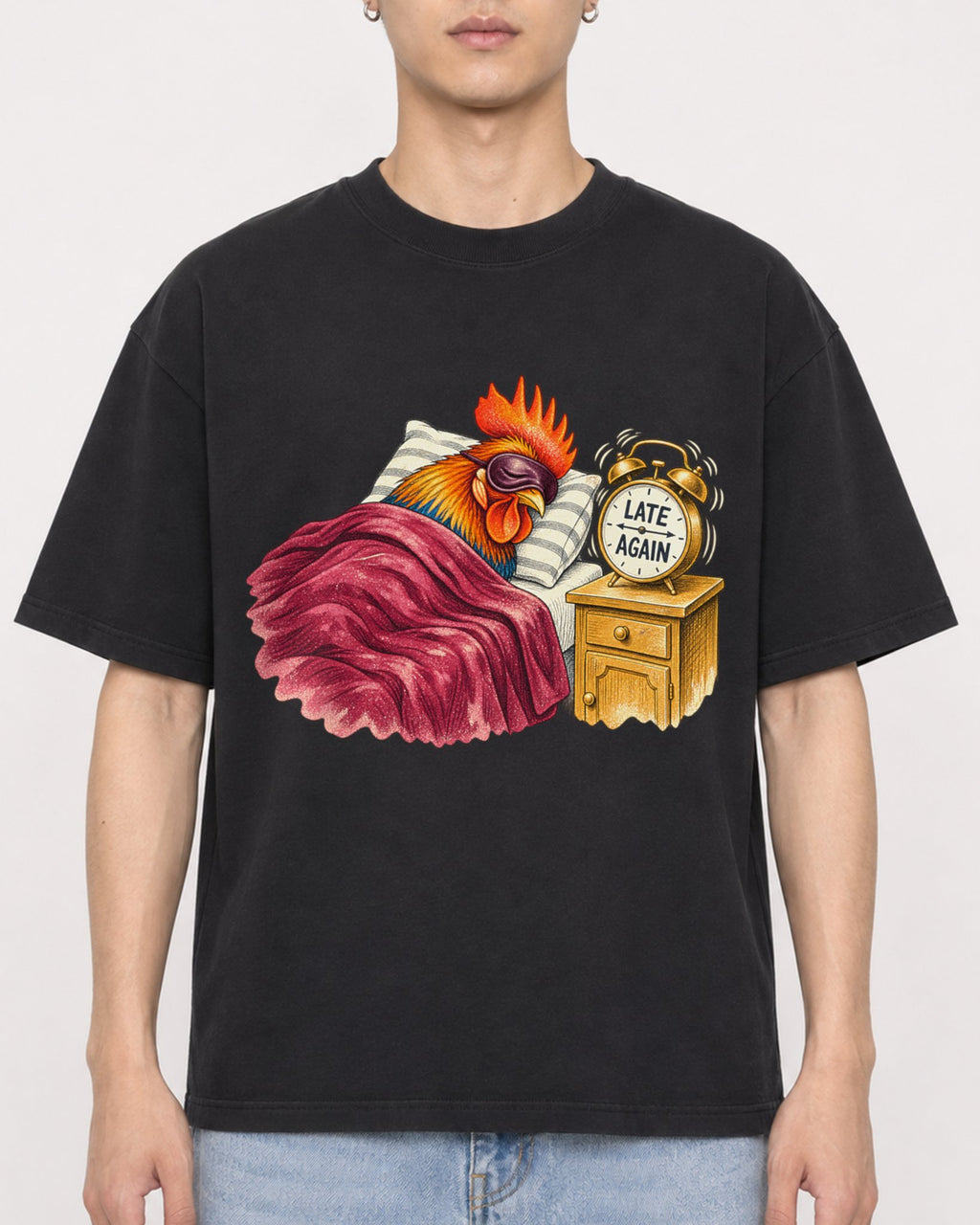Mockup Boxy Heavyweight Tee Black male close-up 21