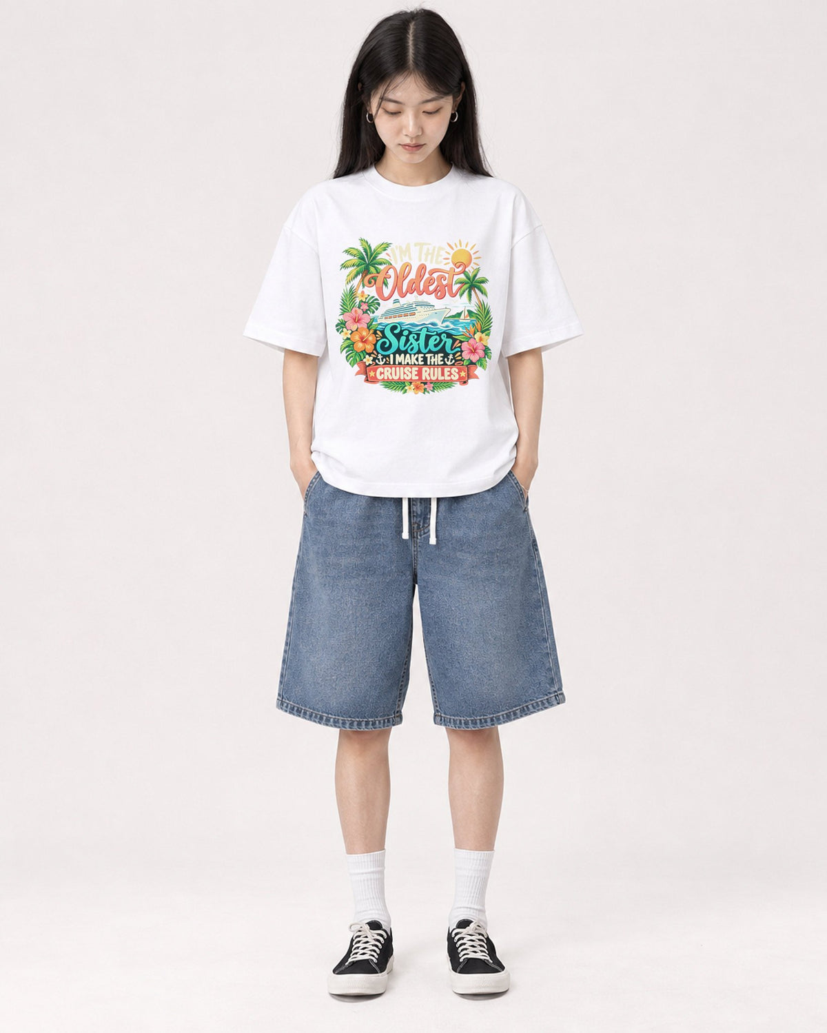 Mockup Boxy Heavyweight Tee White female full-body 01