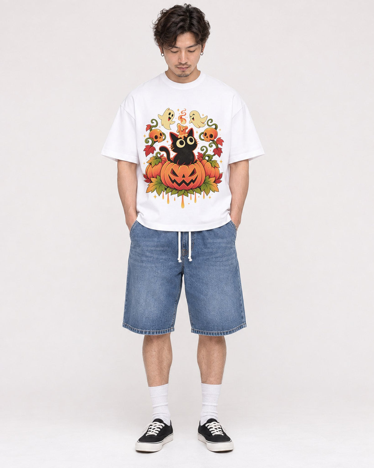 Mockup Boxy Heavyweight Tee White male full-body 03