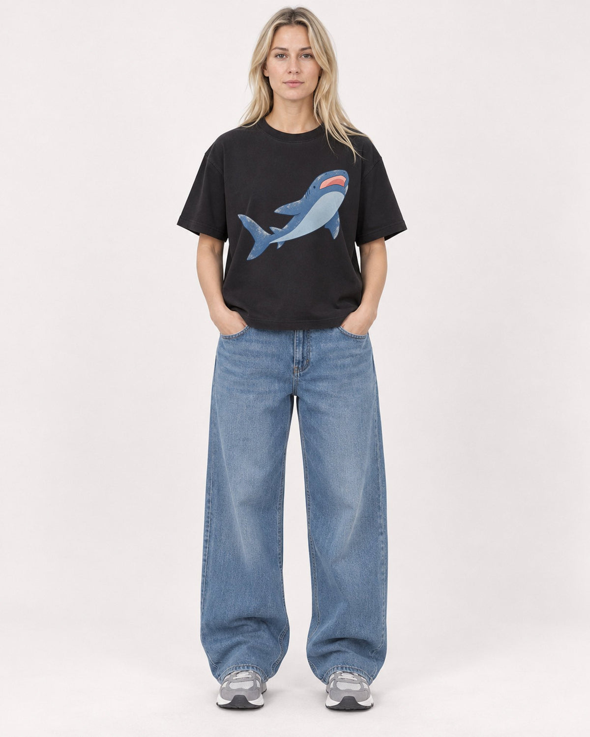 Mockup Boxy Heavyweight Tee Black female full-body 08