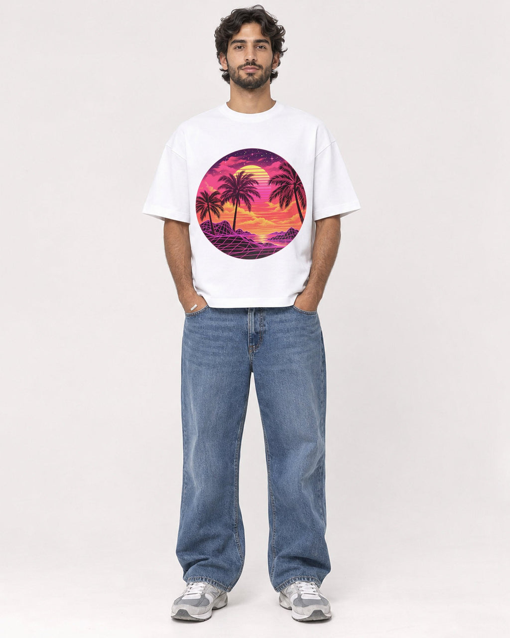 Mockup Boxy Heavyweight Tee White male full-body 17