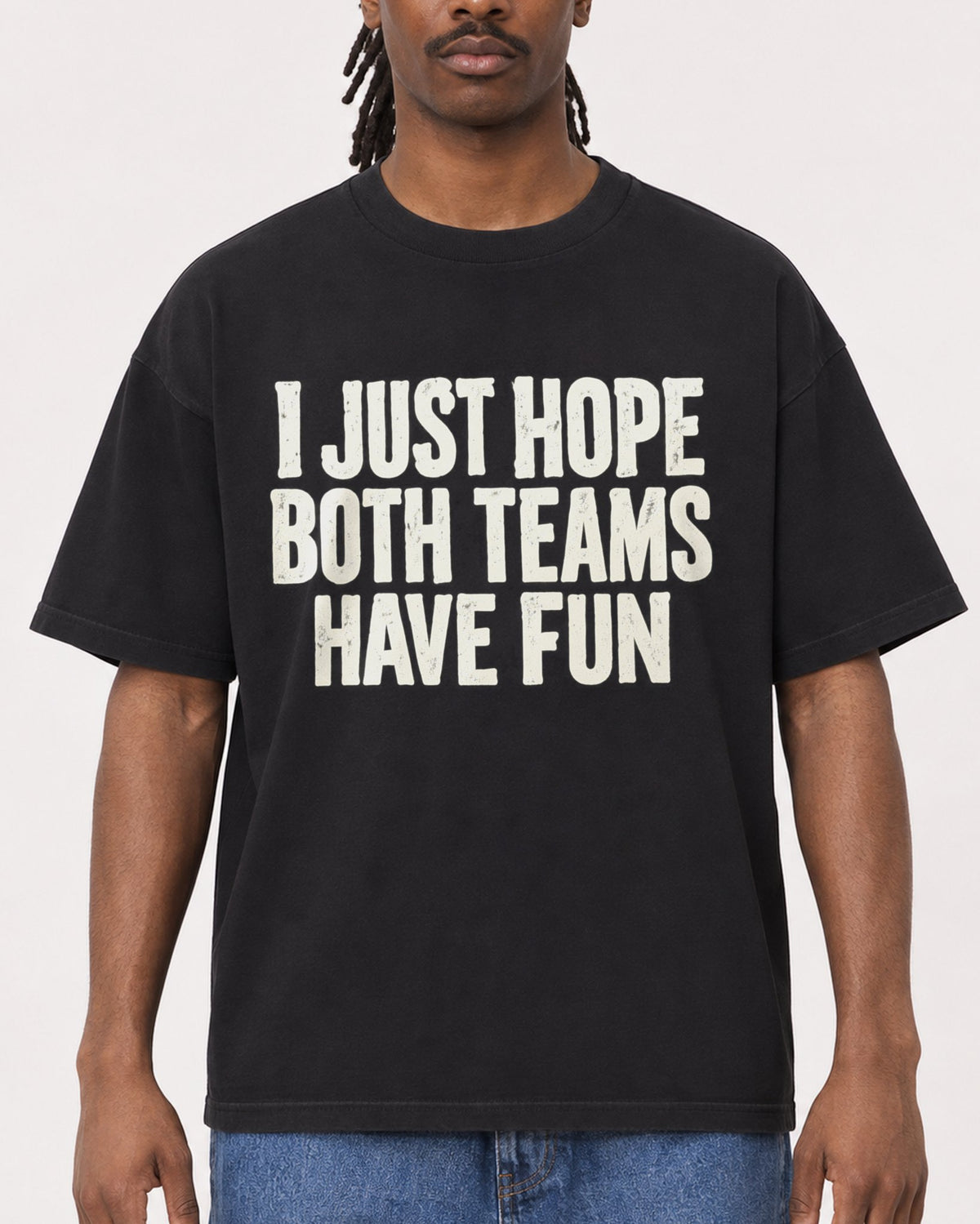 Mockup Boxy Heavyweight Tee Black male close-up 34
